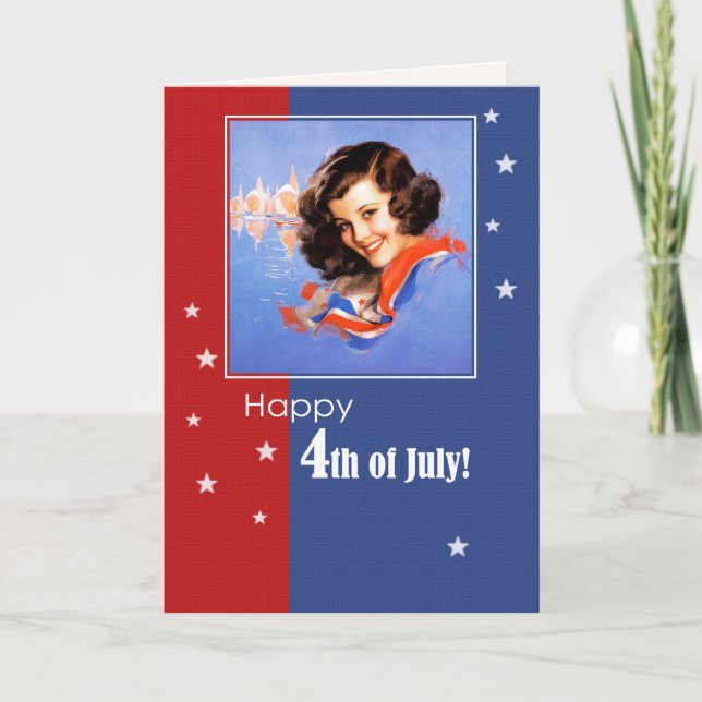 Lycklig 4 juli. Retro Pin-up Kort (Framsida)