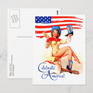 Lycklig 4 juli. Retro Pin-up Vykort