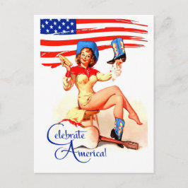 Lycklig 4 juli. Retro Pin-up Vykort