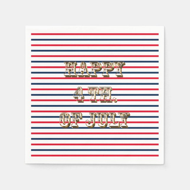 Lycklig 4 juli rött vitt blått rand patriotisk pappersservett (Framsidan)