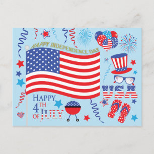 Lycklig 4 juli Stars och stripes Graphics/blue Vykort