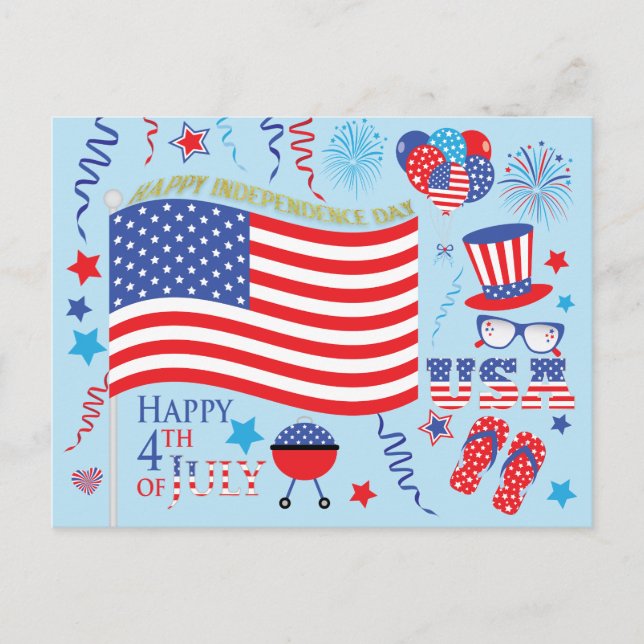 Lycklig 4 juli Stars och stripes Graphics/blue Vykort (Framsida)