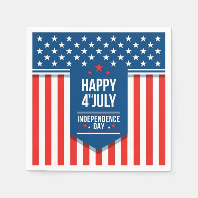 Lycklig 4 juli Stars och stripes Pappersservett (Framsidan)