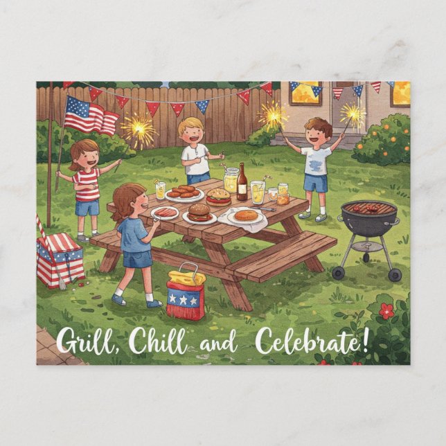 Lycklig 4 juli Stars och stripes vykort (Framsida)