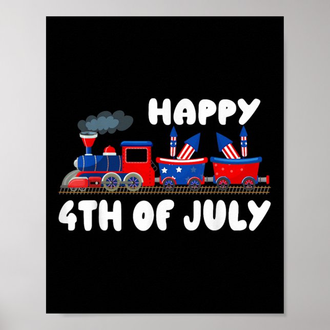 Lycklig 4 juli Tåg USA Flagga 4 Poster (Framsidan)