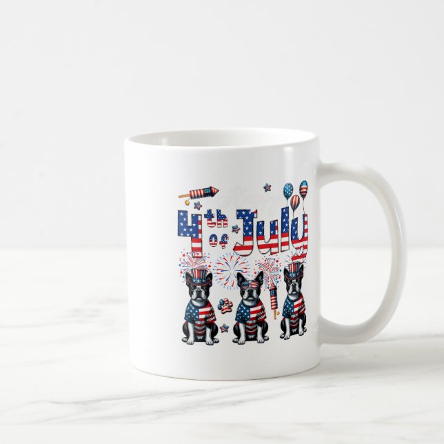 Lycklig 4 juli: tre cute Boston Terriers Sungl Kaffemugg (Höger)