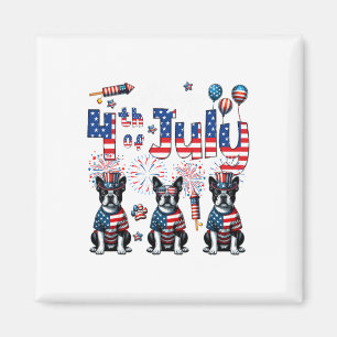 Lycklig 4 juli: tre cute Boston Terriers Sungl Magnet