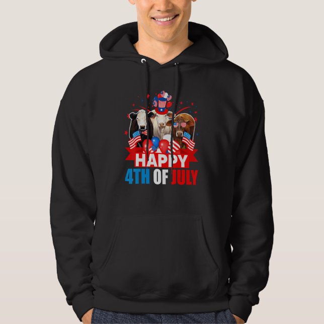 Lycklig 4 juli, tre Priden Amerikanska Flagga Cow Hoodie (Framsida)