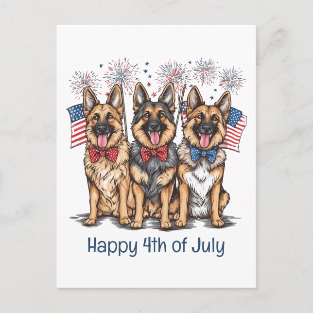 Lycklig 4 juli: Tyska shefherd Hundar Vykort (Framsida)