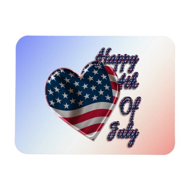Lycklig 4 juli USA flagga Heart Magnet (Horisontell)