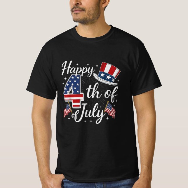 Lycklig 4 juli USA flagga Patriotic T Shirt (Framsida)