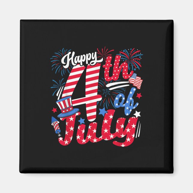 Lycklig 4 juli USA USA Flagga 4 juli 2011 Magnet (Framsidan)