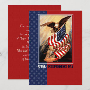 Lycklig 4 juli. Vintage Eagle och USA flagga Card Tack Kort