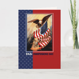 Lycklig 4 juli Vintage Eagle och USA flagga Kort