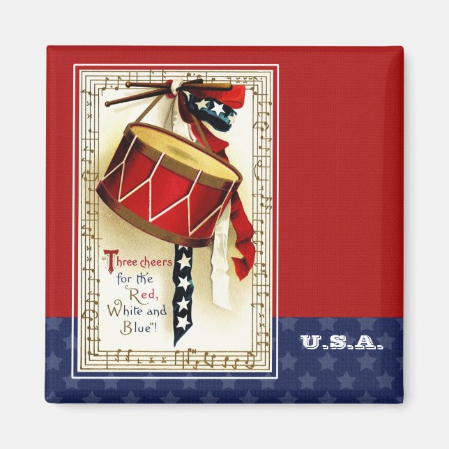 Lycklig 4 juli. Vintage Patriotic Design Magnet (Framsidan)