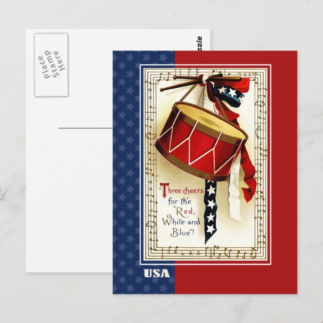 Lycklig 4 juli. Vintage Patriotic Design Vykort (Fram/baksida)