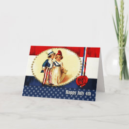 Lycklig 4 juli. Vintage Patriotic Kids Kort