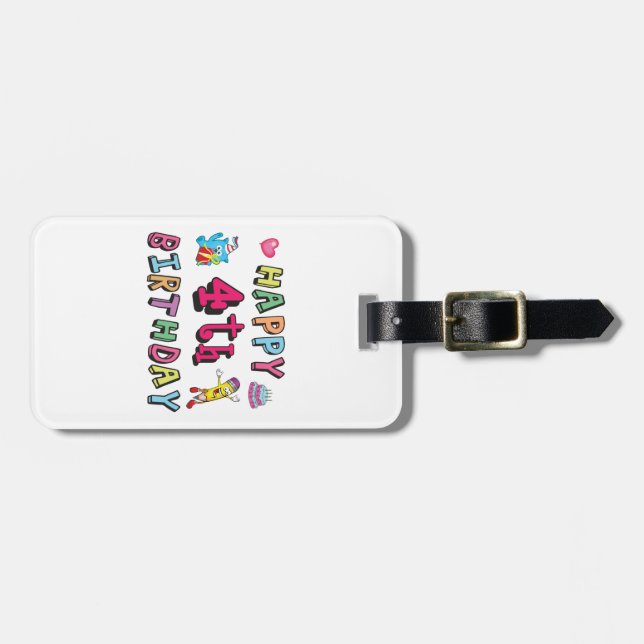 Lycklig 4e födelsedagen. 4 år per dag. bagagebricka (Horisontell Framsida)