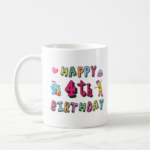 Lycklig 4e födelsedagen. 4 år per dag. kaffemugg