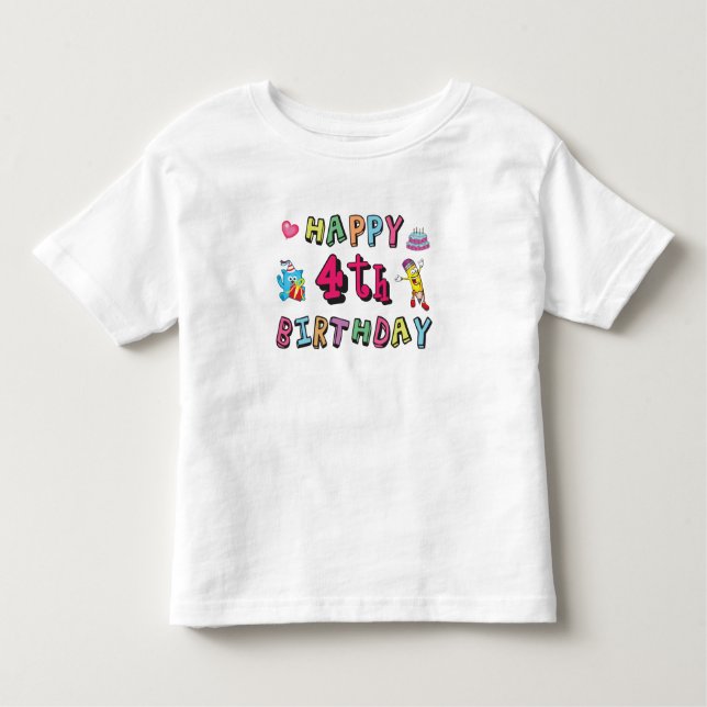 Lycklig 4e födelsedagen. 4 år per dag. t shirt (Framsida)