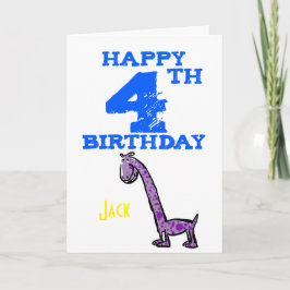 Lycklig 4e födelsedagen tecknad dinosauaur - pojka kort