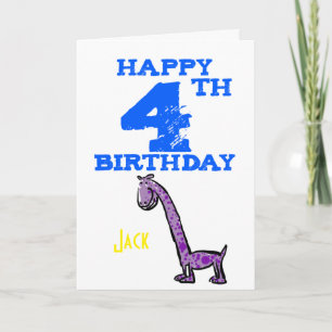 Lycklig 4e födelsedagen tecknad dinosauaur - pojka kort
