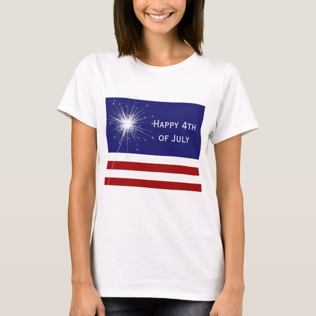 Lycklig 4th av den Juli T-tröja med sparkleren T Shirt (Framsida)