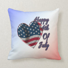 Lycklig 4th av Juli USA flaggahjärta Kudde