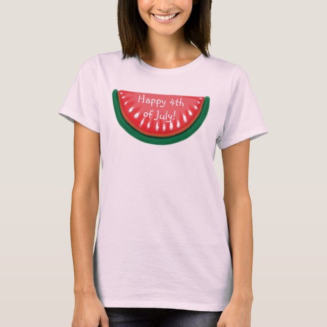 Lycklig 4th av tanktop för Juli damvattenmelon T-shirt (Framsida)