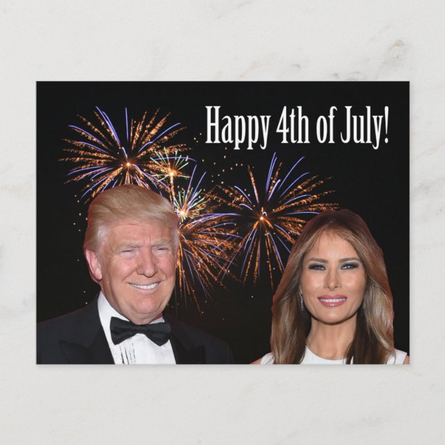 Lycklig 4th Juli från Donald och Melania trumf Vykort (Framsida)