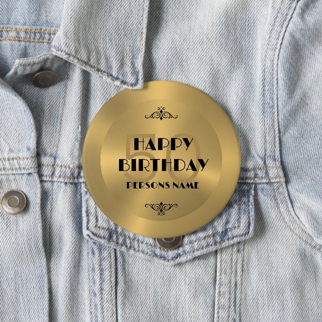 Lycklig 50-årsdag Guld tones bakgrund Knapp (In Situ)