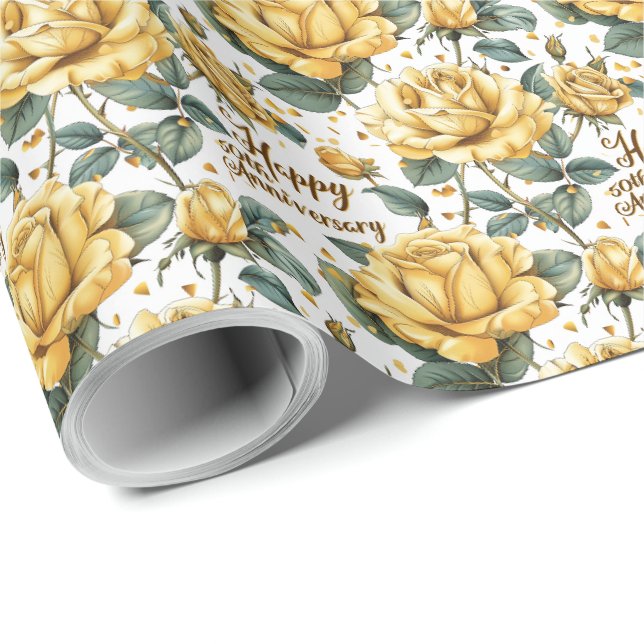 Lycklig 50-årsjubileum Presentförpackning Gula Ros Presentpapper (Rullad Hörn)