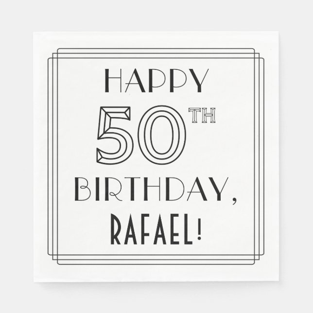 LYCKLIG 50:E BIRTHDAY; Art Deco Stil; eget namn Pappersservett (Framsidan)