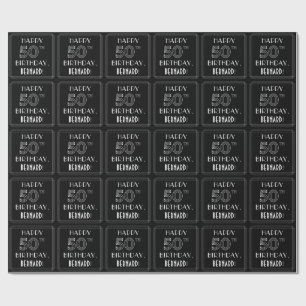 LYCKLIG 50:E BIRTHDAY; Art Deco Stil med eget namn Presentpapper