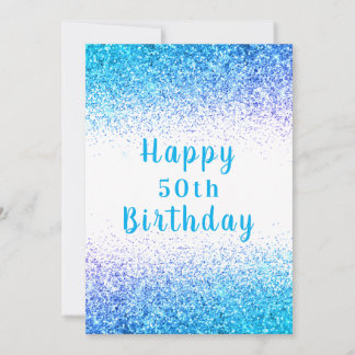 Lycklig 50:e blå Glitter-typografi, födelsedag Kort
