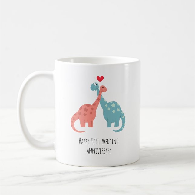 Lycklig 50:e Bröllop-årsdagen Cute Dinosaurs Kaffemugg (Vänster)