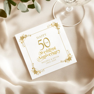 Lycklig 50:e Bröllop-årsdagen Guld Ram Pappersservett