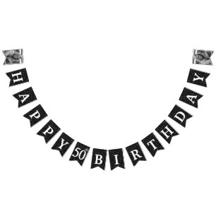 Lycklig 50:e födelsedag Foto Black Glitter Vimplar