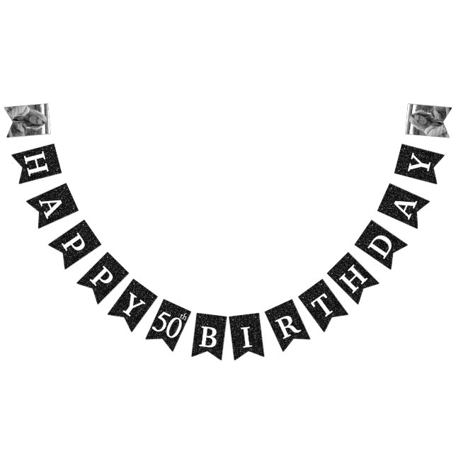 Lycklig 50:e födelsedag Foto Black Glitter Vimplar (Alla)