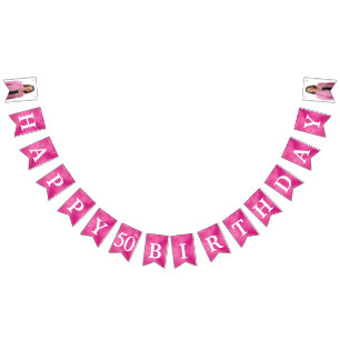 Lycklig 50:e födelsedag Foto Shock rosa Bunting Fl Vimplar