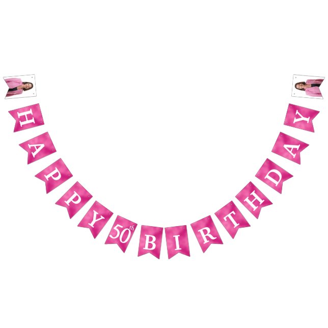 Lycklig 50:e födelsedag Foto Shock rosa Bunting Fl Vimplar (Alla)