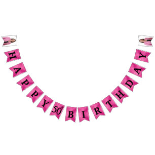 Lycklig 50:e födelsedag Foto Shock rosa Bunting Fl Vimplar