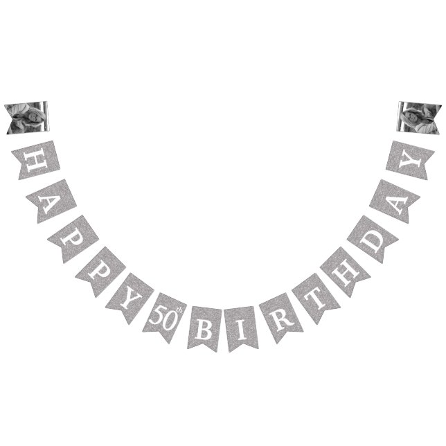 Lycklig 50:e födelsedag Foto Silver Glitter Vimplar (Alla)