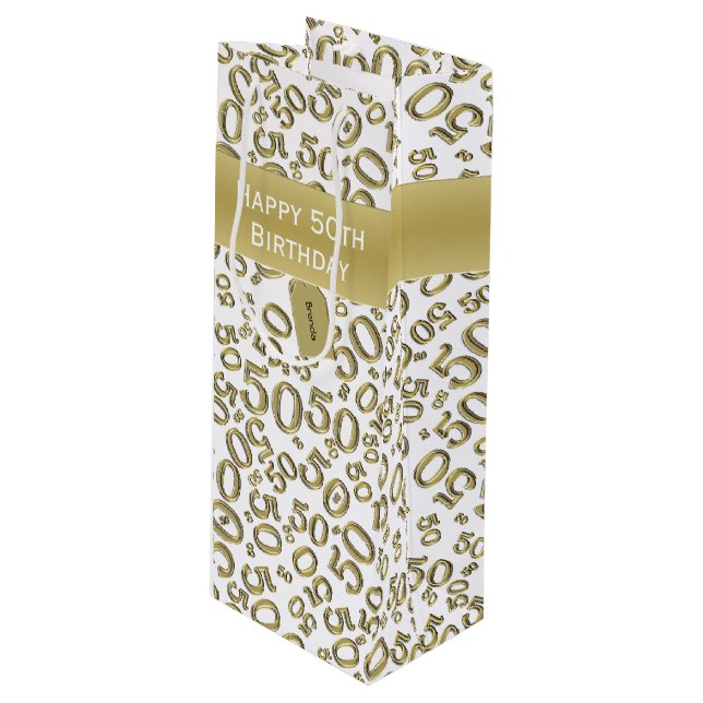 Lycklig 50:e födelsedag Mönster Guld/vit (Framsidan Vinklad)