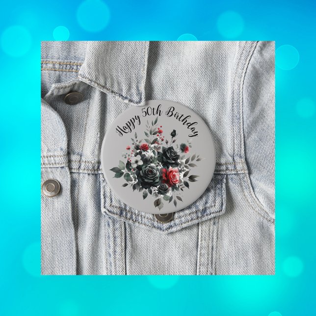 Lycklig 50:e födelsedag Röda och svarta Ro | Knapp (Skapare uppladdad)