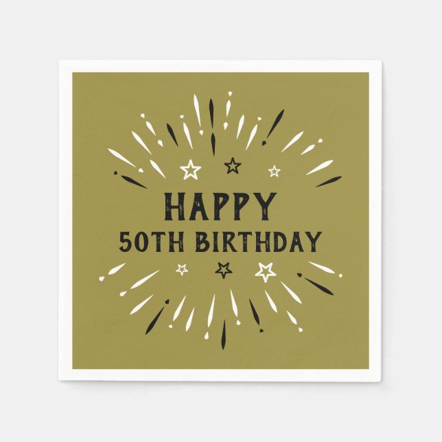 Lycklig 50:e födelsedagen Fireworks Guld Black Whi Pappersservett (Framsidan)
