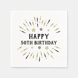 Lycklig 50:e födelsedagen Fireworks White Black Gu Pappersservett