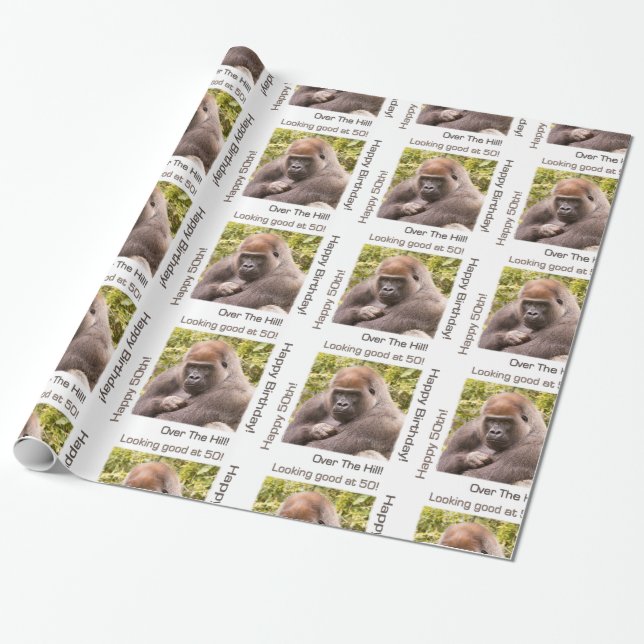 Lycklig 50:e födelsedagen Gorilla Wrapping Papper Presentpapper (Utrullad)