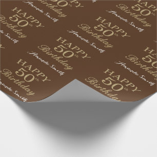 Lycklig 50:e födelsedagen Guld Glitter och Brown Presentpapper