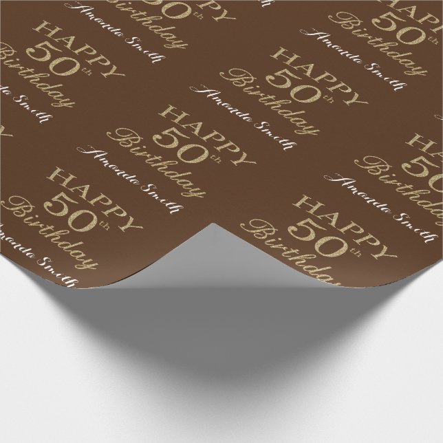 Lycklig 50:e födelsedagen Guld Glitter och Brown Presentpapper (Hörn)